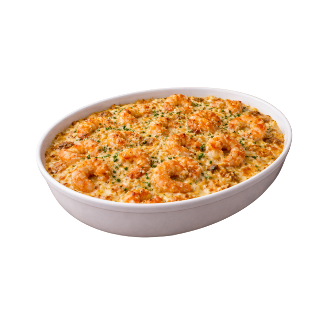 Camarão Gratinado ao Molho 4 Queijos / Shrimp Gratin in Four-Cheese Sauce